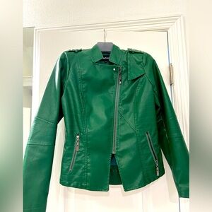 Green Faux Leather Moto Jacket. XS